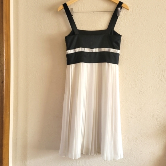 Kay Unger, Silk Pleated Chiffon Dress, Black and White, Size 6 - Picture 2 of 11